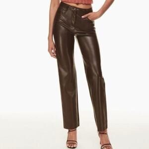 Aritzia Wilfred Espresso Brown Vegan Leather Melina Straight Leg Pant Size 4